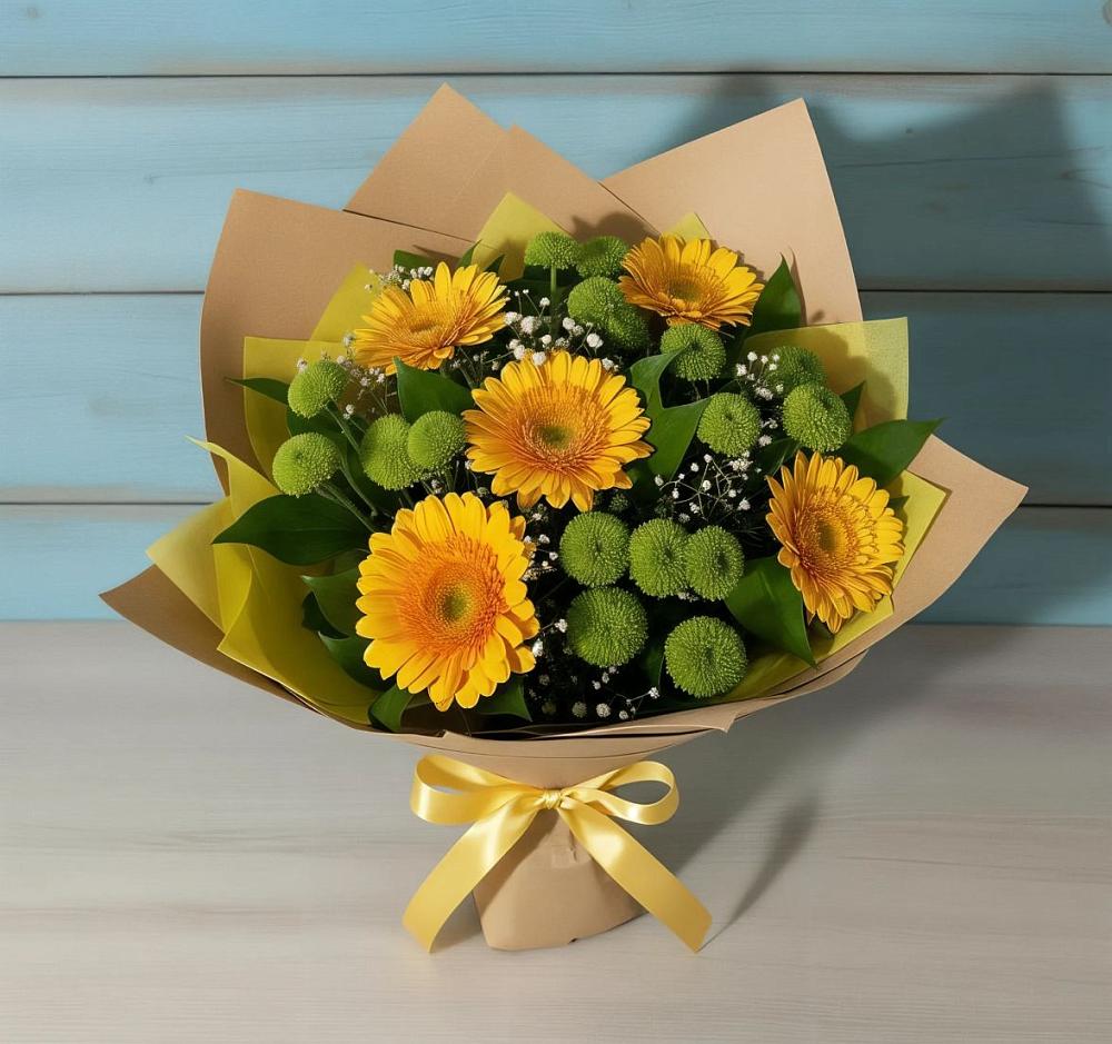 Букет цветов из: Герберы и Хризантемы в Новомихайловском