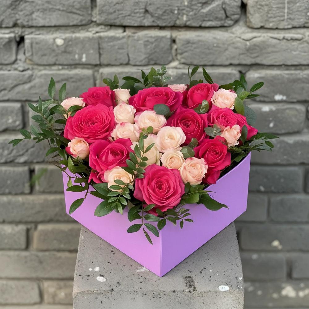 Цветочная композиция из Розы в коробке в Новомихайловском