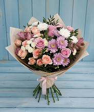 Букет цветов из:  Хризантемы, Розы и Альстромерии в Новомихайловском