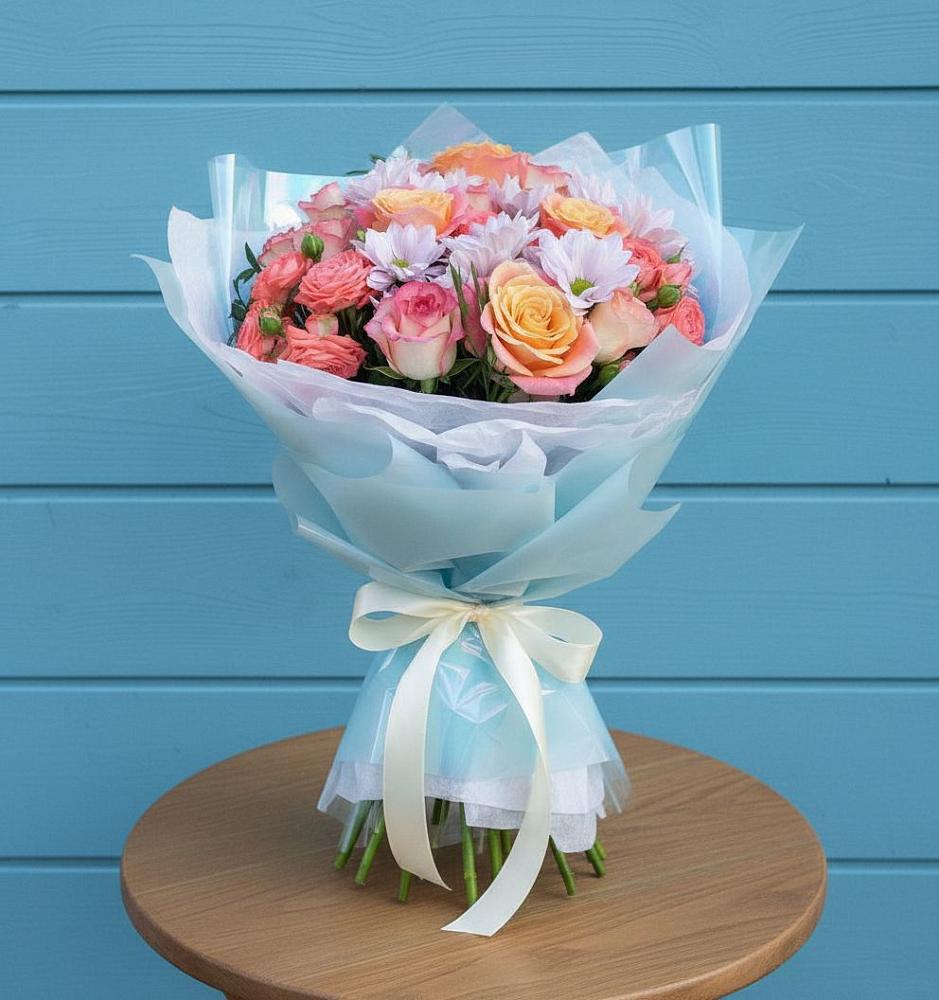 Букет цветов из: Хризантемы и Розы в Новомихайловском