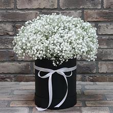 Цветочная композиция из Гипсофила в шляпной коробке в Новомихайловском