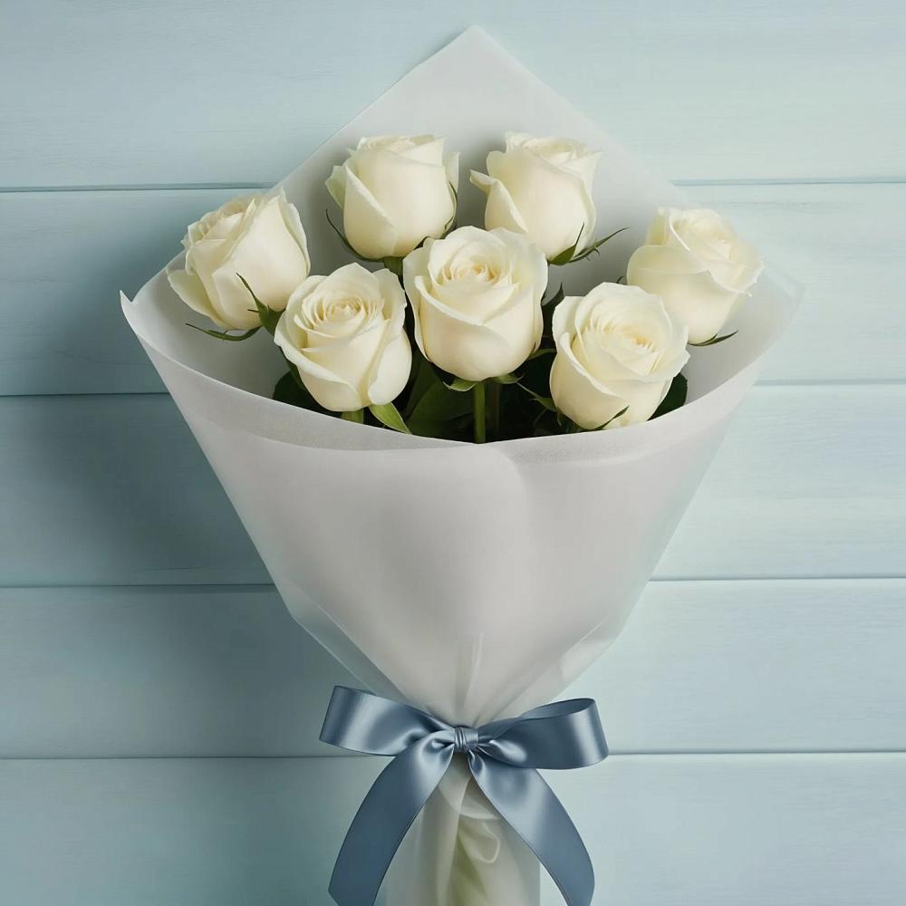 Букет 7 Белых роз Эдлесс Лав в Новомихайловском